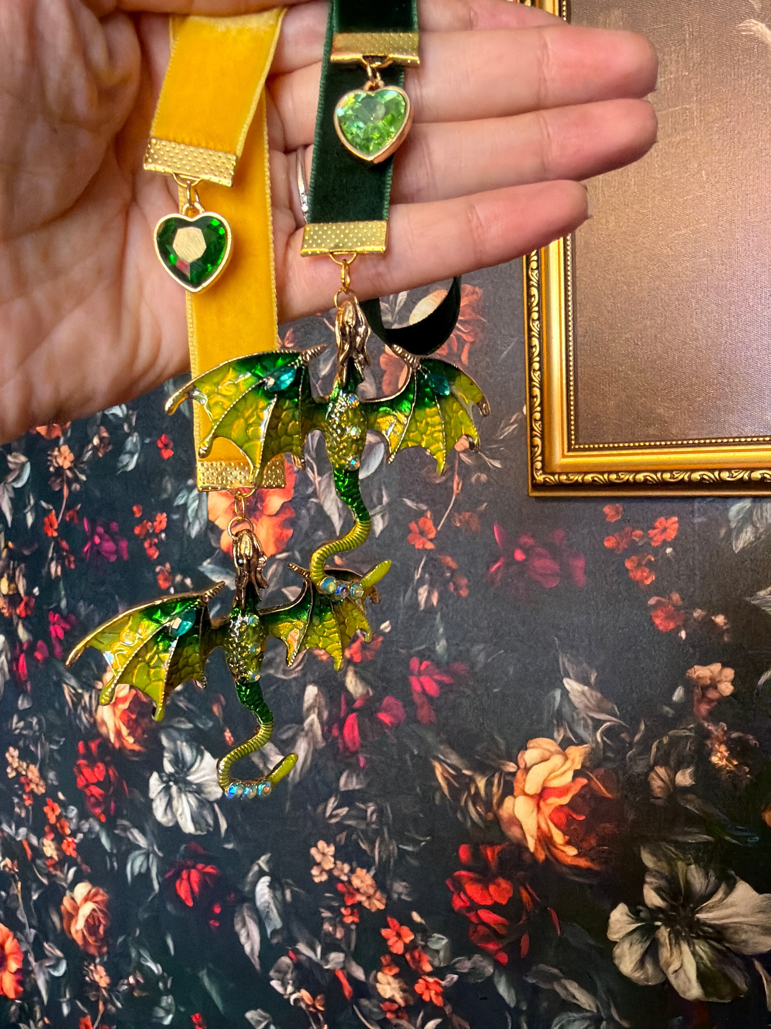 Yellow & Green Dragon Velvet Bookmark