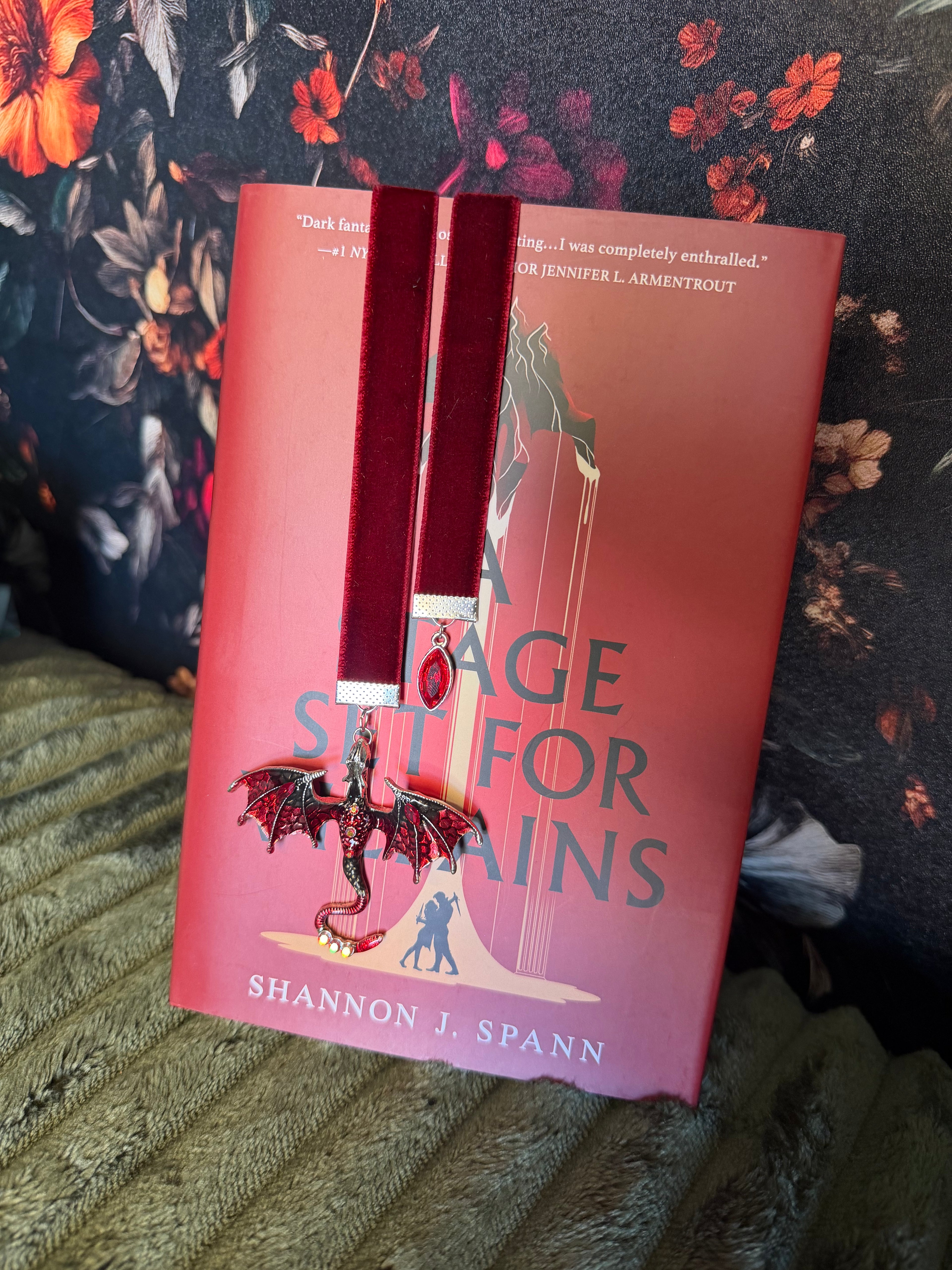 Red & Black Dragon Velvet Bookmark
