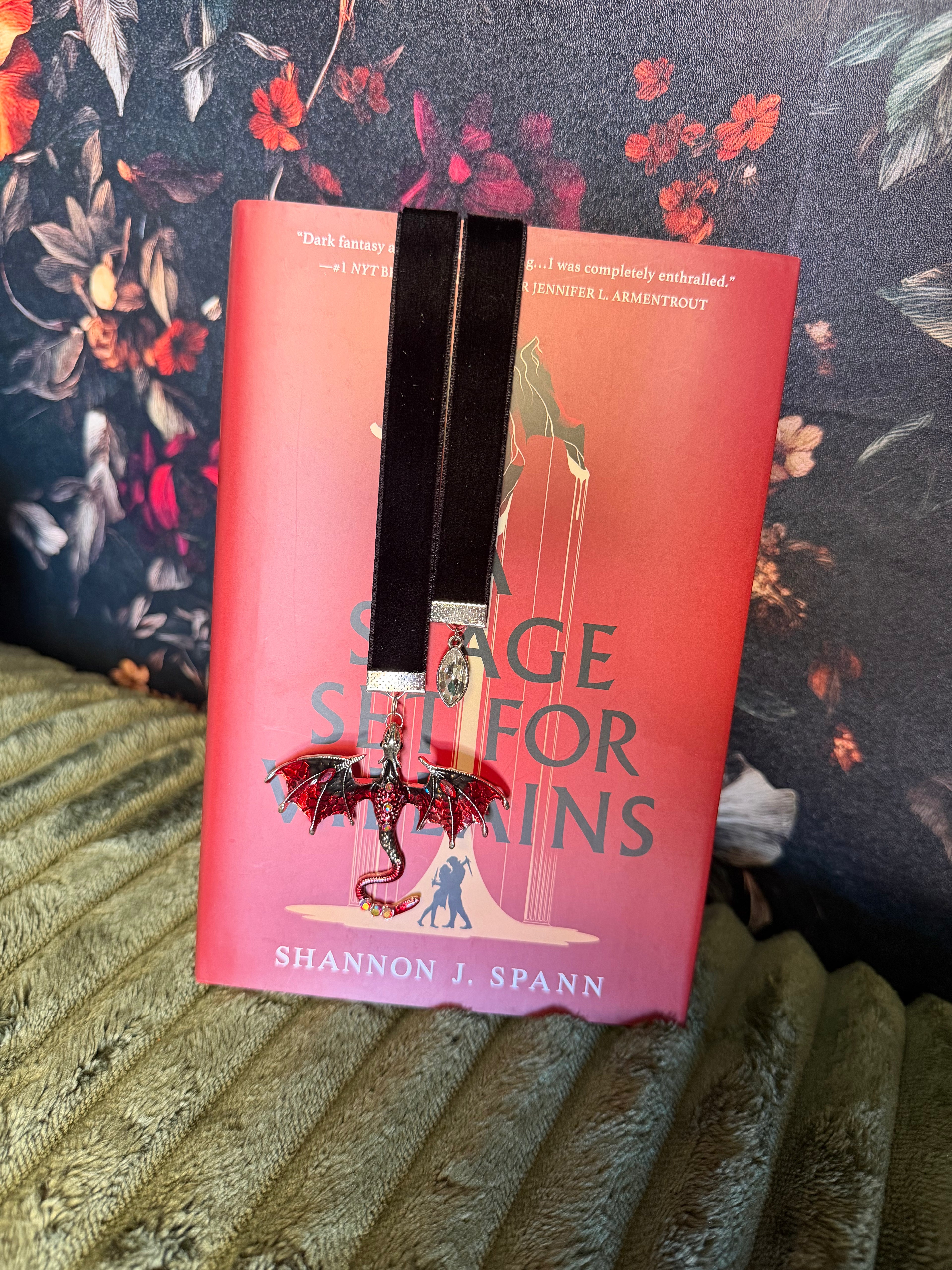 Red & Black Dragon Velvet Bookmark