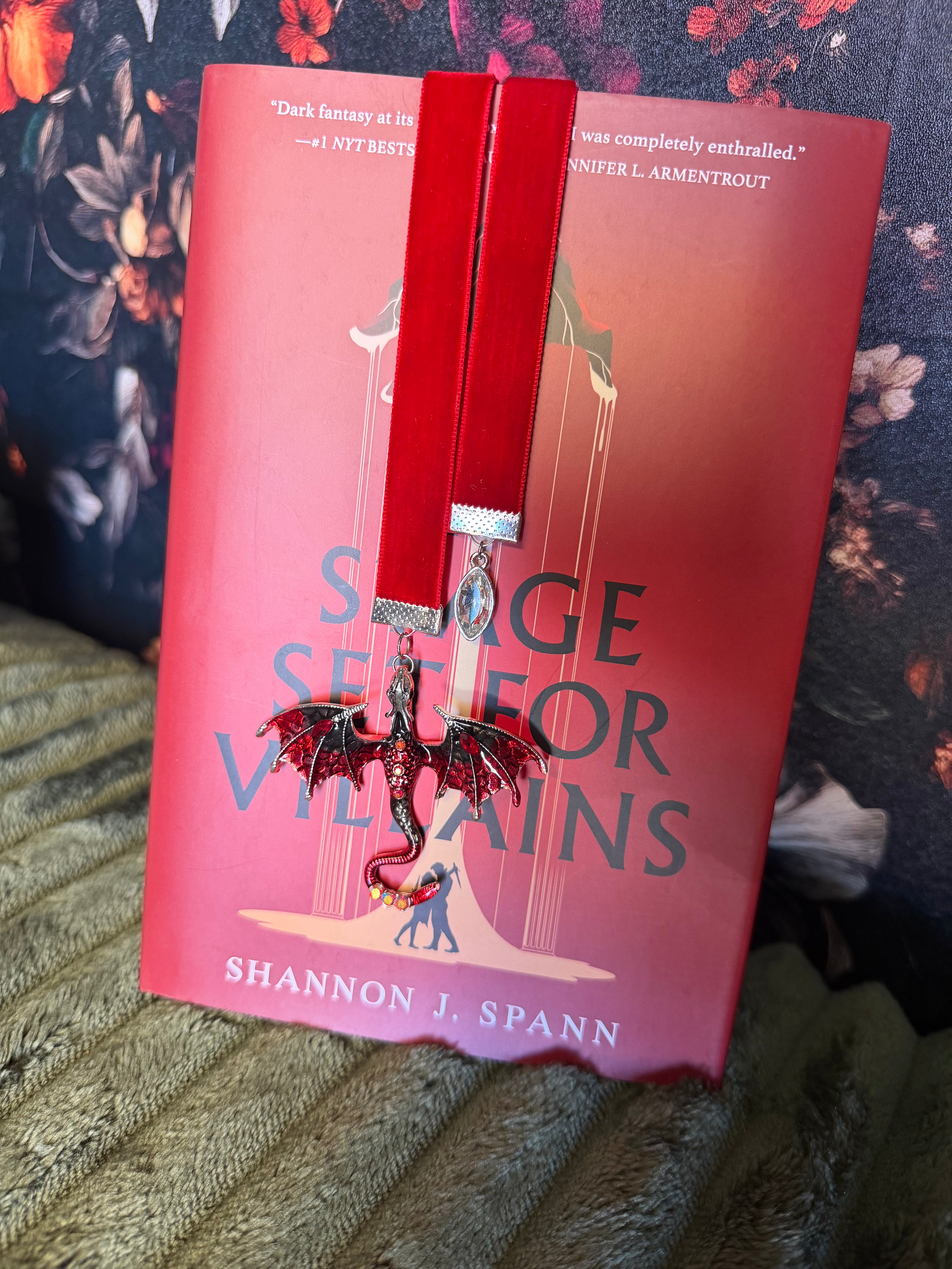 Red & Black Dragon Velvet Bookmark