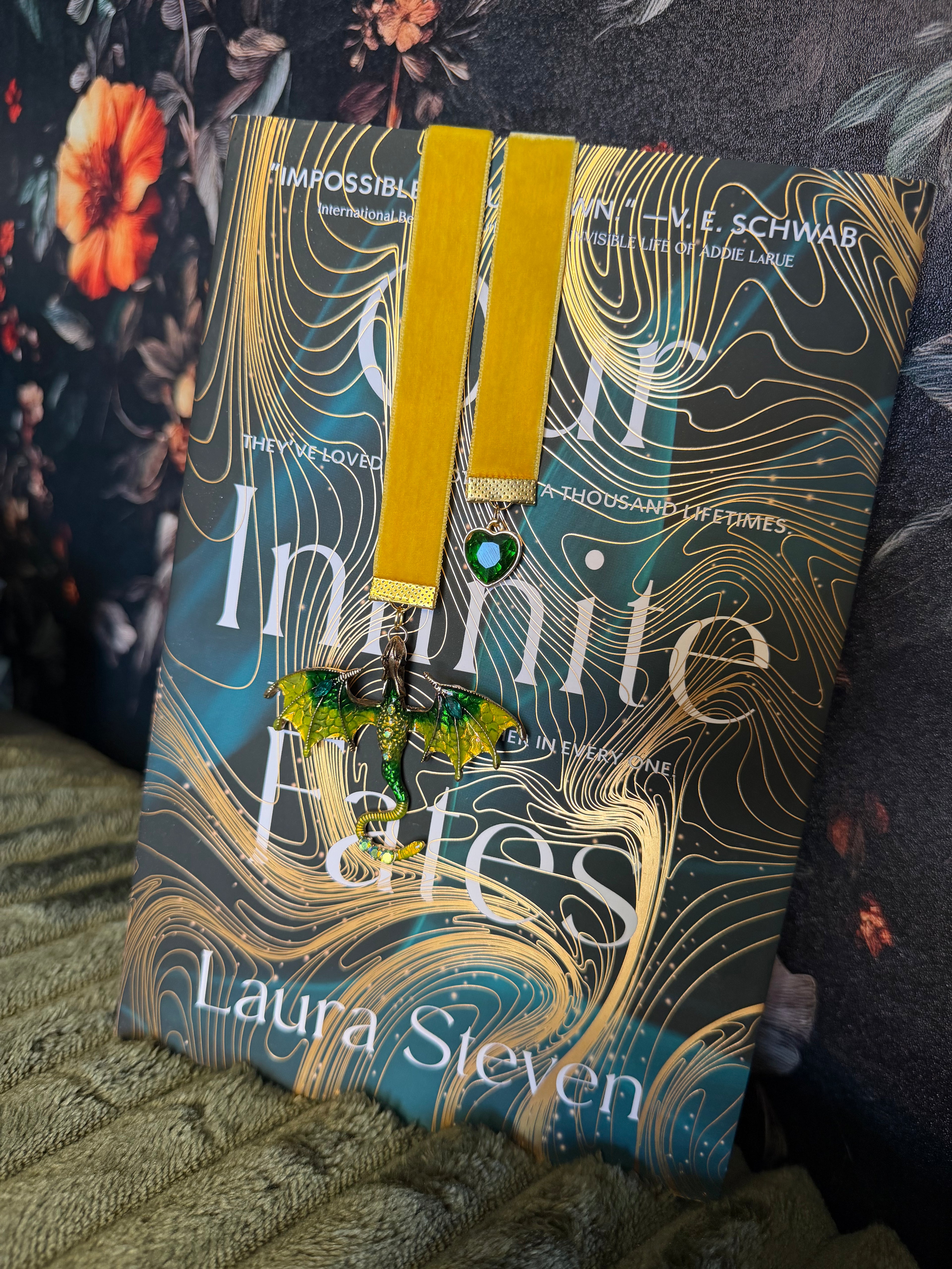 Yellow & Green Dragon Velvet Bookmark