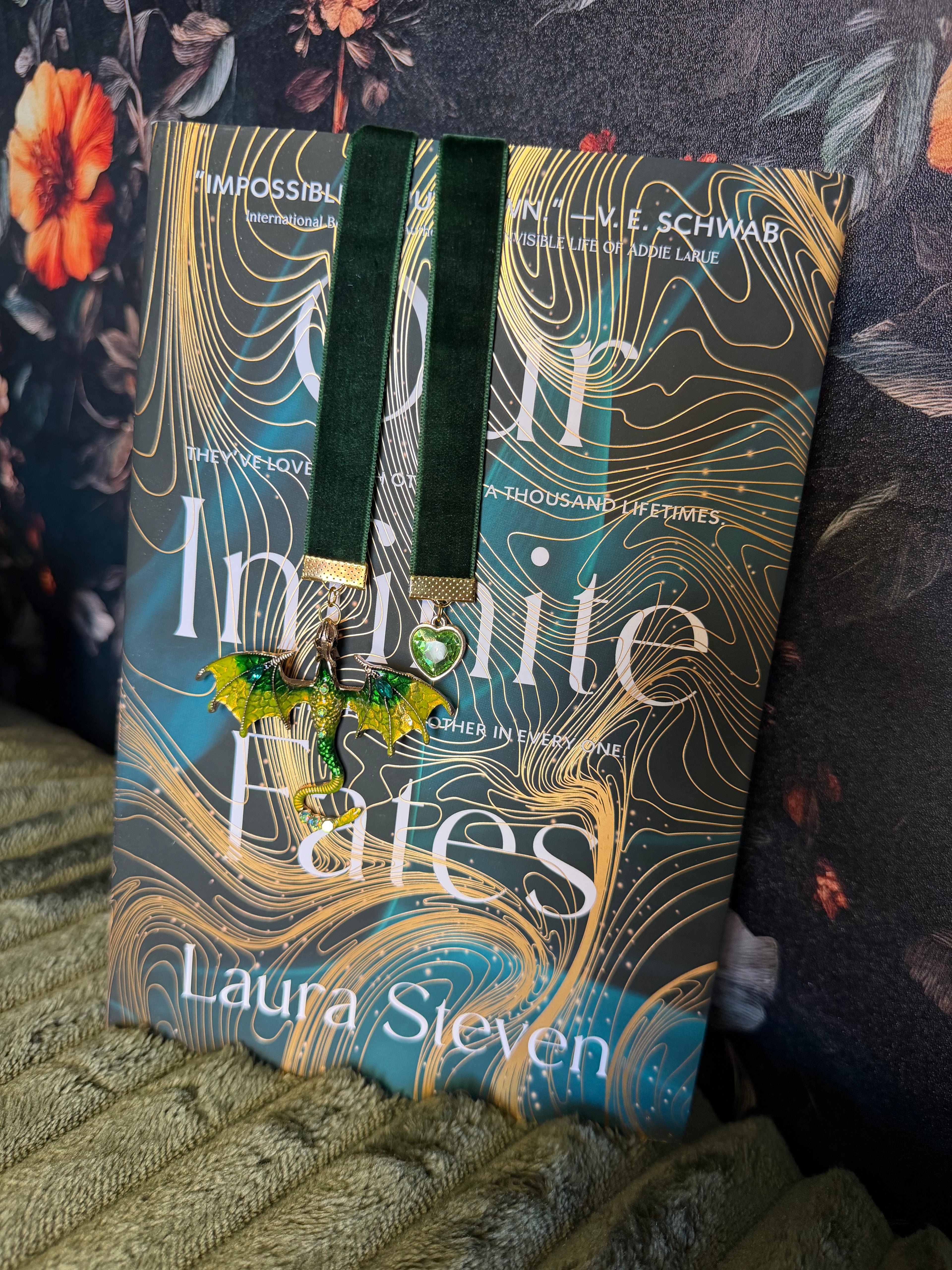 Yellow & Green Dragon Velvet Bookmark
